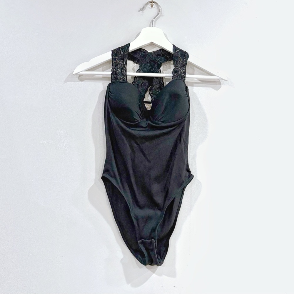 Vintage Victoria’s Secret Lace Bodysuit S Black High Cut 90s Y2K Glam